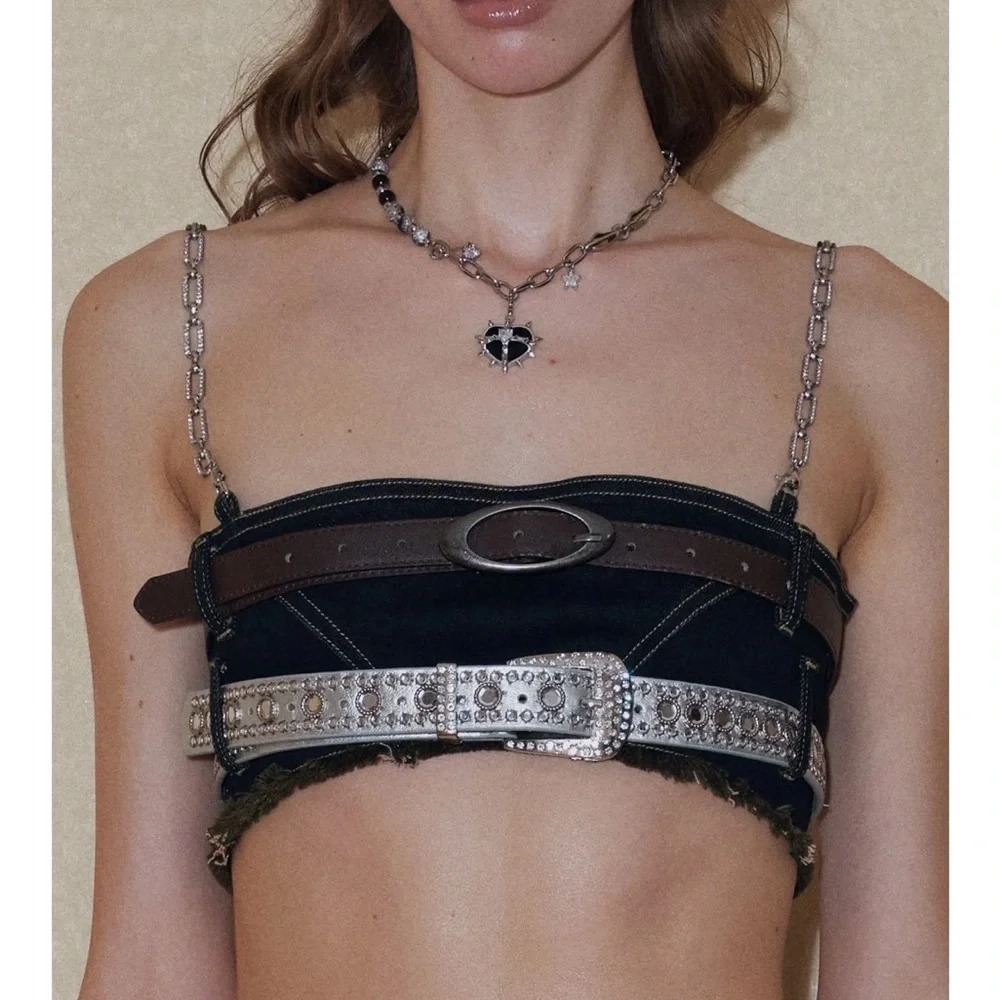 Denim Crop Top with belt